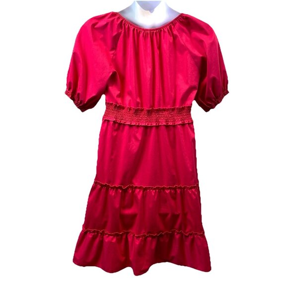 Indigo Rose Womens Dress Tiered Rose Red Puff Sleeves Milkmaid Coquette Sz L - Picture 3 of 10